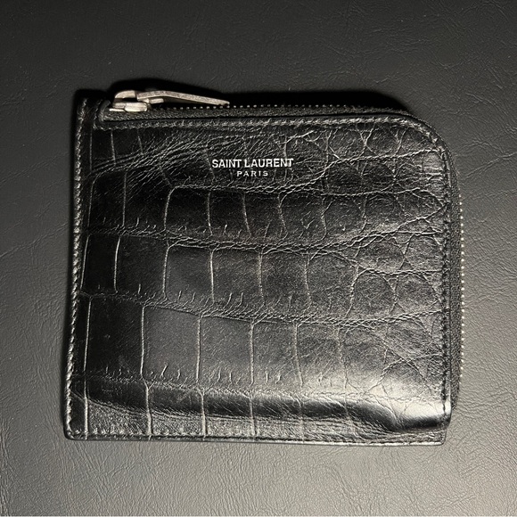 Saint Laurent Black Crocodile-Embossed Card Holder - Picture 1 of 4